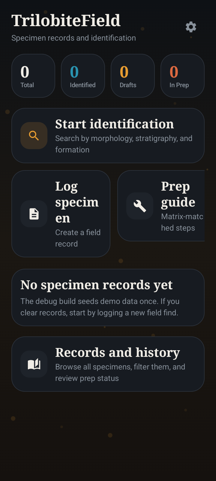 Trilobite Field dashboard screen